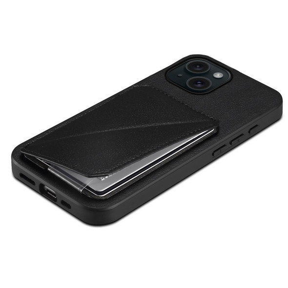 For iPhone 15 D04 Calf Texture Dual Card Slot Holder Phone Case(Black)