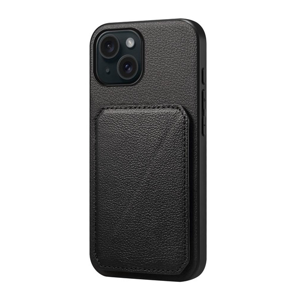 For iPhone 15 D04 Calf Texture Dual Card Slot Holder Phone Case(Black)