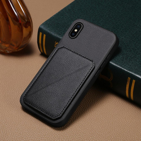 For iPhone X / XS D04 Calf Texture Dual Card Slot Holder Phone Case(Black)