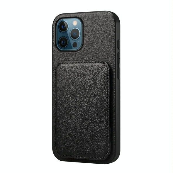 For iPhone 12 Pro Max D04 Calf Texture Dual Card Slot Holder Phone Case(Black)