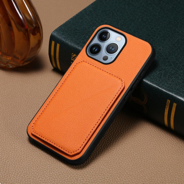 For iPhone 13 Pro D04 Calf Texture Dual Card Slot Holder Phone Case(Orange)