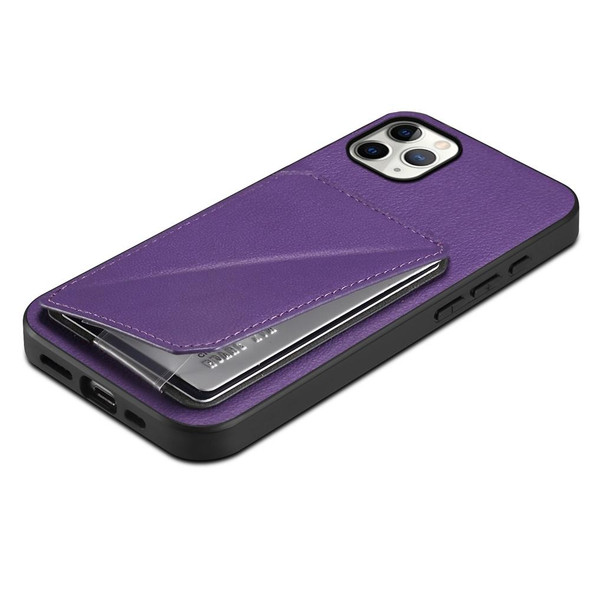 For iPhone 11 Pro Max D04 Calf Texture Dual Card Slot Holder Phone Case(Purple)