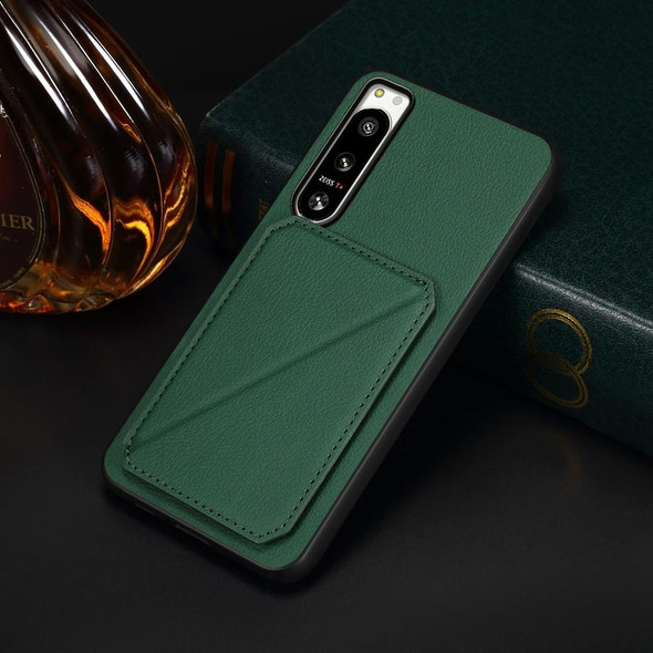 For Sony Xperia 5 IV D04 Calf Texture Dual Card Slot Holder Phone Case(Green)