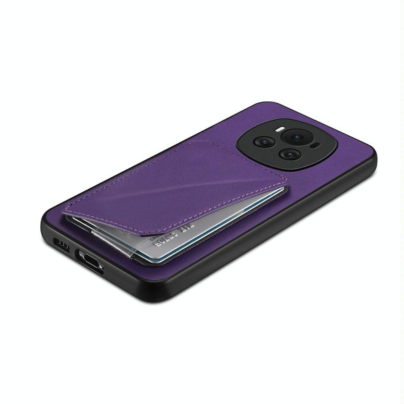 For Honor Magic6 5G D04 Calf Texture Dual Card Slot Holder Phone Case(Purple)