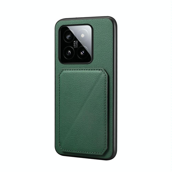For Xiaomi 14 D04 Calf Texture Dual Card Slot Holder Phone Case(Green)