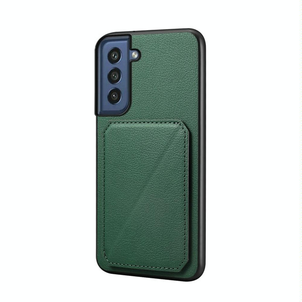 For Samsung Galaxy S21 FE 5G D04 Calf Texture Dual Card Slot Holder Phone Case(Green)