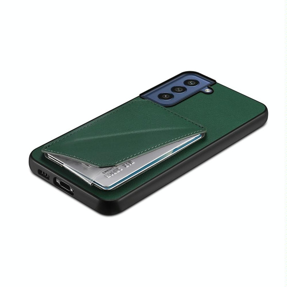 For Samsung Galaxy S21 FE 5G D04 Calf Texture Dual Card Slot Holder Phone Case(Green)