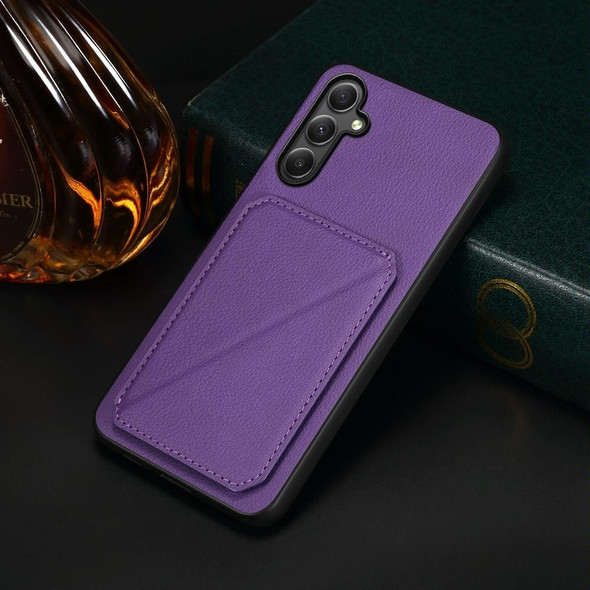 For Samsung Galaxy A34 5G D04 Calf Texture Dual Card Slot Holder Phone Case(Purple)