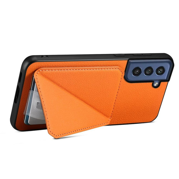 For Samsung Galaxy S21 FE 5G D04 Calf Texture Dual Card Slot Holder Phone Case(Orange)