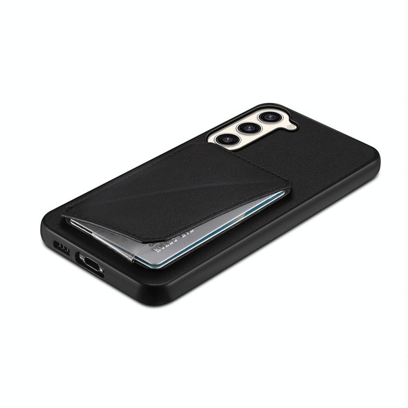 For Samsung Galaxy S23+ 5G D04 Calf Texture Dual Card Slot Holder Phone Case(Black)