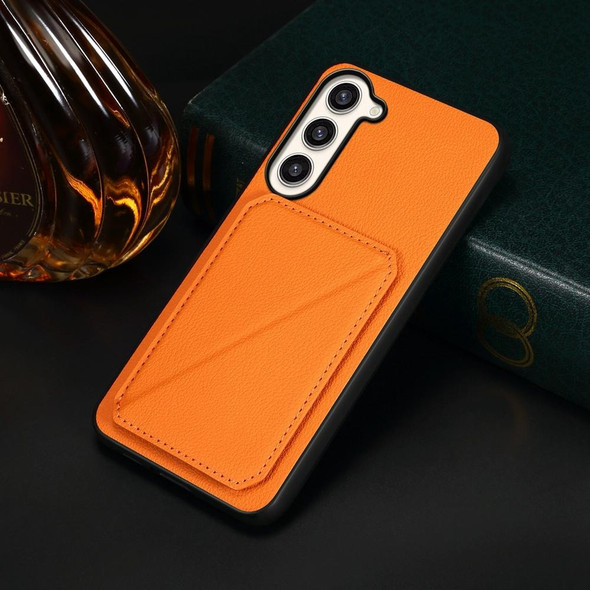 For Samsung Galaxy S23+ 5G D04 Calf Texture Dual Card Slot Holder Phone Case(Orange)