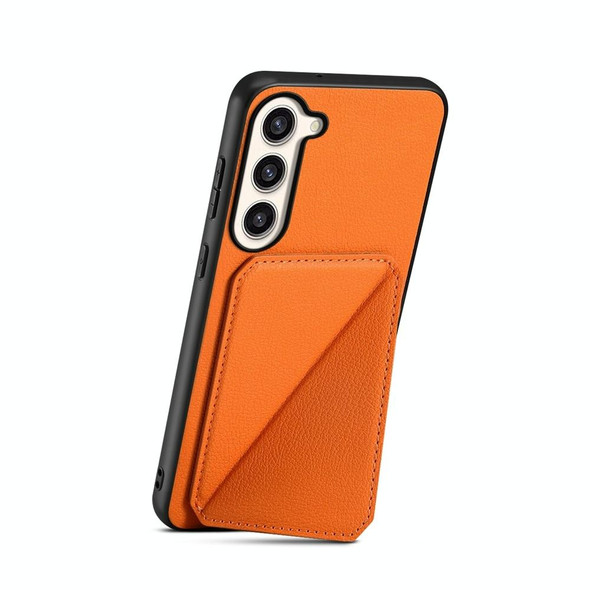 For Samsung Galaxy S23+ 5G D04 Calf Texture Dual Card Slot Holder Phone Case(Orange)