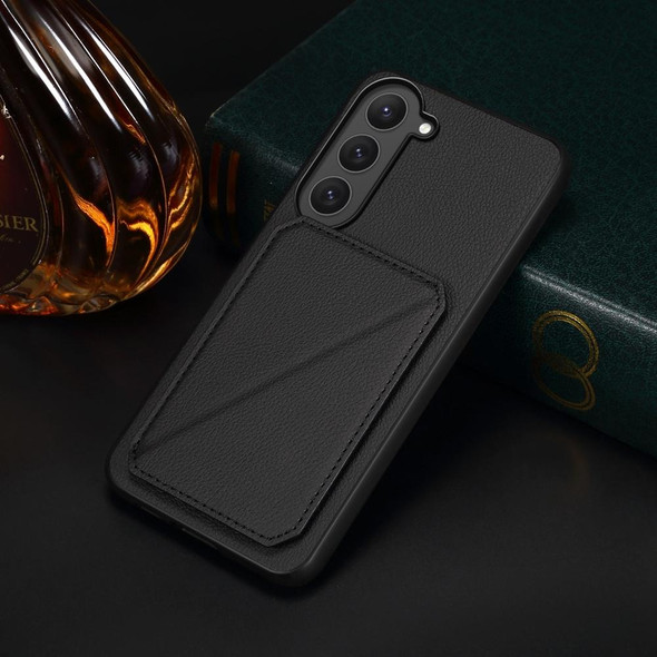 For Samsung Galaxy S23 5G D04 Calf Texture Dual Card Slot Holder Phone Case(Black)