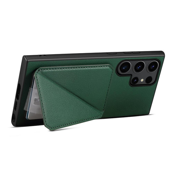 For Samsung Galaxy S23 Ultra 5G D04 Calf Texture Dual Card Slot Holder Phone Case(Green)