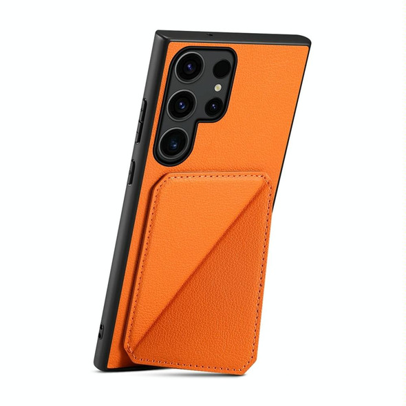 For Samsung Galaxy S23 Ultra 5G D04 Calf Texture Dual Card Slot Holder Phone Case(Orange)