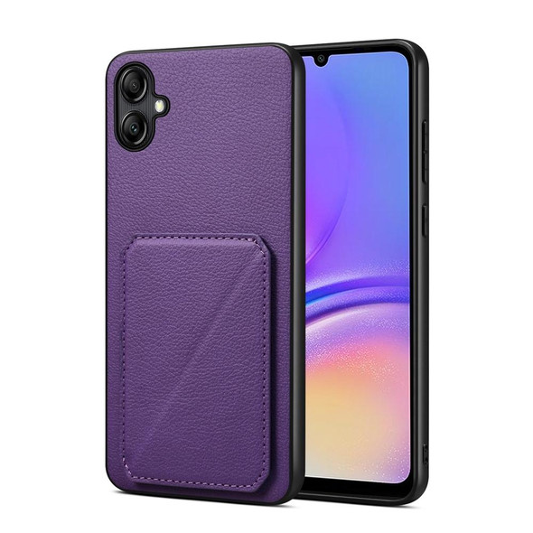 For Samsung Galaxy A05 D04 Calf Texture Dual Card Slot Holder Phone Case(Purple)
