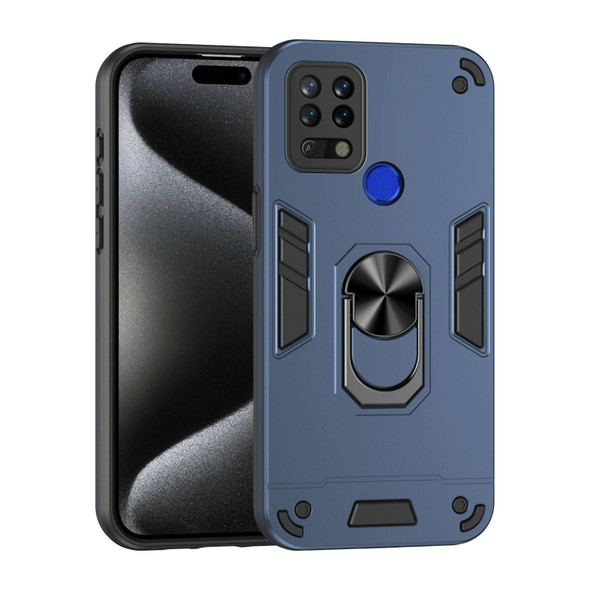 For Tecno Pova Shockproof Metal Ring Holder Phone Case(Blue)