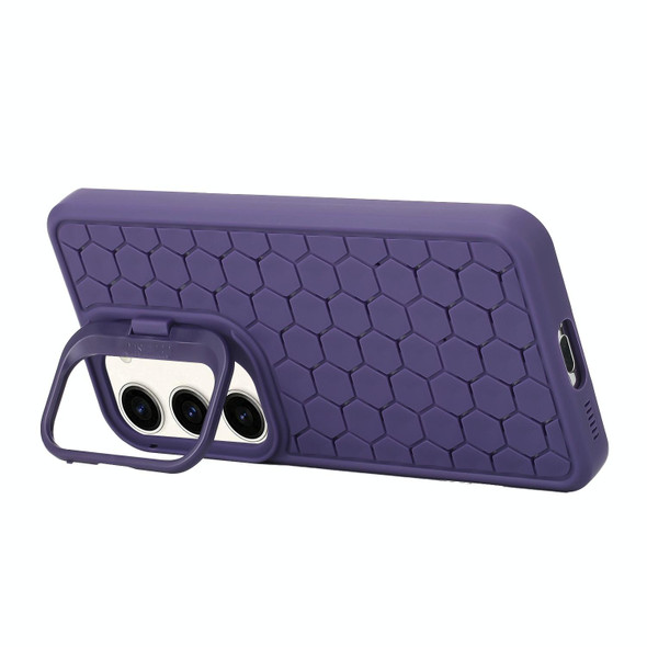 For Samsung Galaxy A15 4G/5G Honeycomb Radiating Holder TPU Phone Case with Lanyard(Purple)