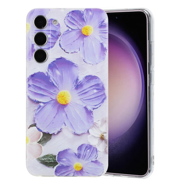 For Samsung Galaxy S23 5G Colorful Painting Pattern TPU Phone Case(Purple Flowers)