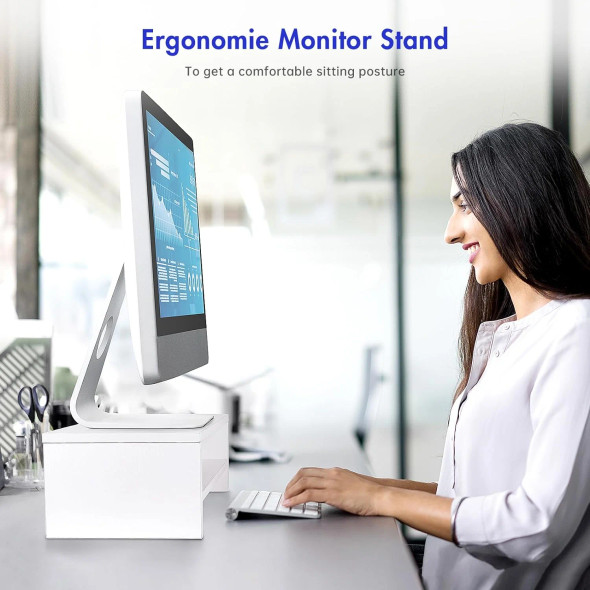 2 Tier Monitor Stand and Desk Organizer - White