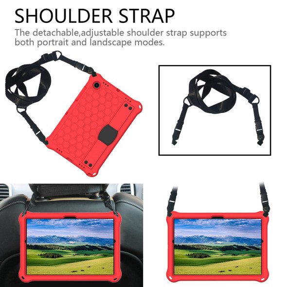 Galaxy Tab A8 10.5 2021 X200/X205 Honeycomb EVA+PC Tablet Case with Strap(Red +Black)