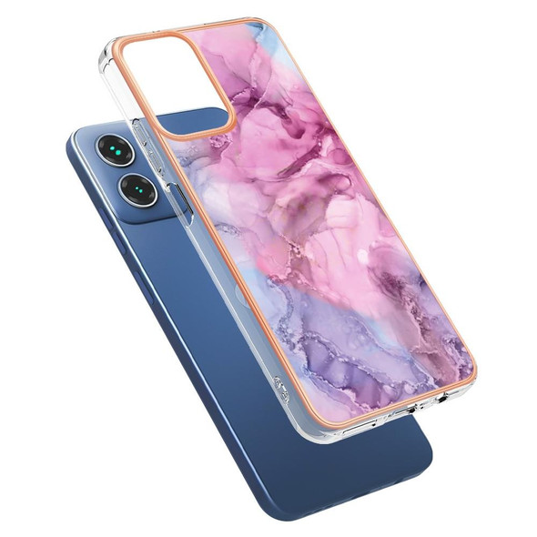 For Motorola Moto G34 Electroplating Marble Dual-side IMD Phone Case(Pink 013)