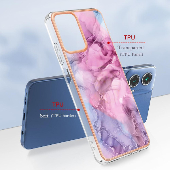 For Motorola Moto G34 Electroplating Marble Dual-side IMD Phone Case(Pink 013)
