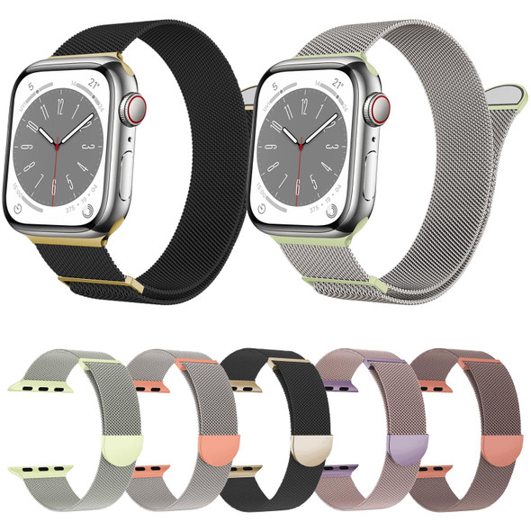 For Apple Watch Series 8 45mm Two Color Milanese Loop Magnetic Watch Band(Pink Orange)