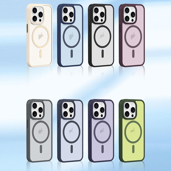 For iPhone 14 Pro Metal Button Skin Feel Matte MagSafe Shockproof Phone Case(Dark Blue)