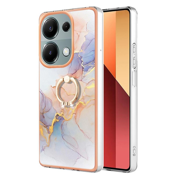 For Xiaomi Redmi Note 13 Pro 4G/Poco M6 Pro 4G Electroplating IMD TPU Phone Case with Ring(White Marble)