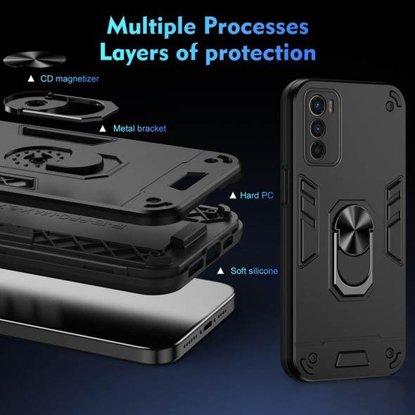 For Motorola Moto G42 Shockproof Metal Ring Holder Phone Case(Black)