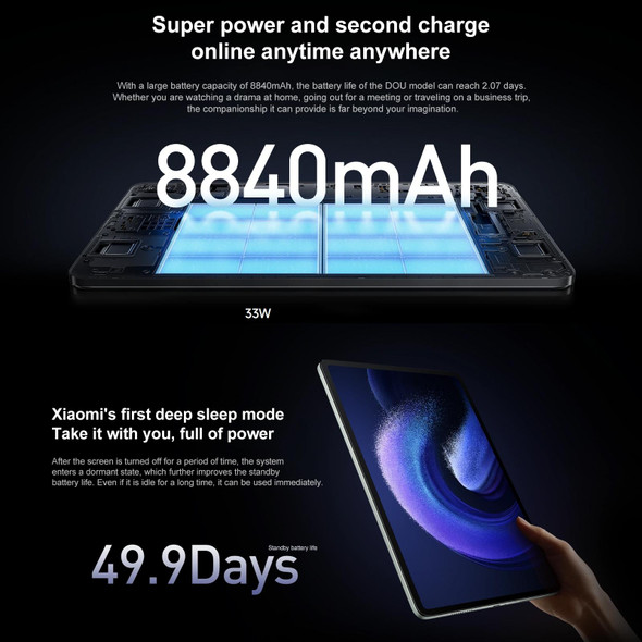 Xiaomi Pad 6, 11.0 inch, 6GB+128GB, MIUI 14 Qualcomm Snapdragon 870 7nm Octa Core up to 3.2GHz, 8840mAh Battery, Support BT, WiFi (Black)