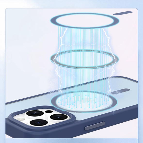 For iPhone 12 Metal Button Skin Feel Matte MagSafe Shockproof Phone Case(Dark Blue)