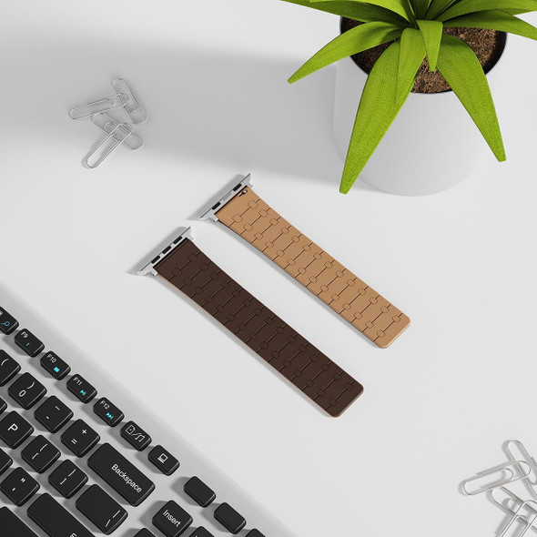 For Apple Watch Series 8 45mm Two Color Loop Magnetic Silicone Watch Band(Dark Brown+Light Brown)