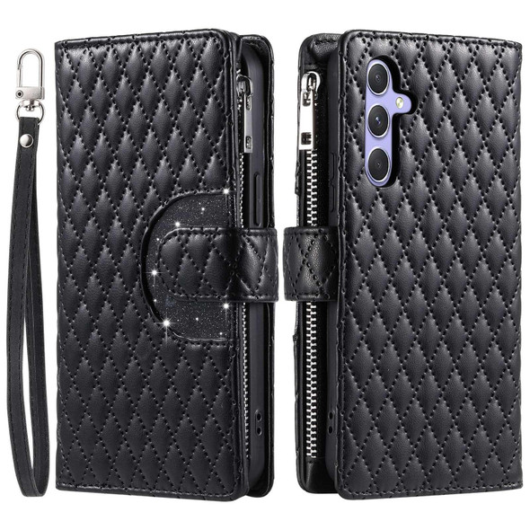 For Samsung Galaxy A05s Glitter Lattice Zipper Wallet Leather Phone Case(Black)