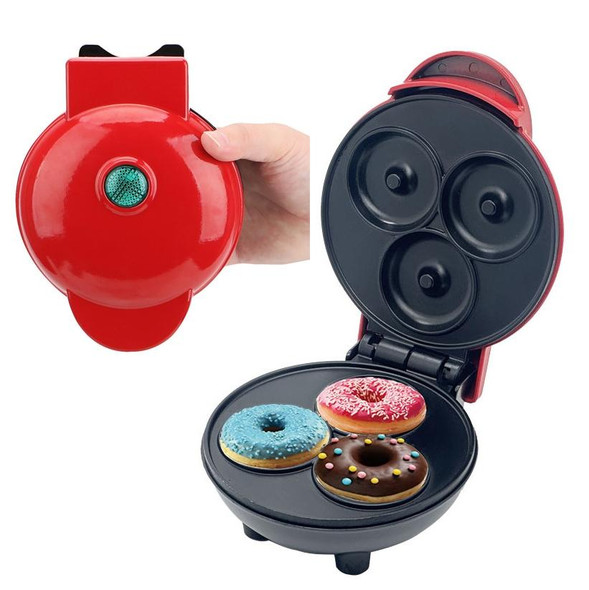 350W Mini Donut Maker Machine Can Make 3 Doughnuts 220V EU Plug(Red)