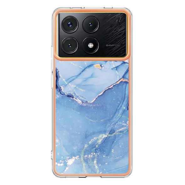 For Xiaomi Poco X6 Pro / Redmi K70E Electroplating Marble Dual-side IMD TPU Phone Case(Blue 018)