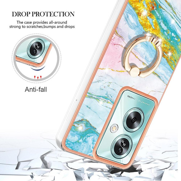 For OPPO A79 5G Global Electroplating Marble IMD TPU Phone Case with Ring Holder(Green 004)
