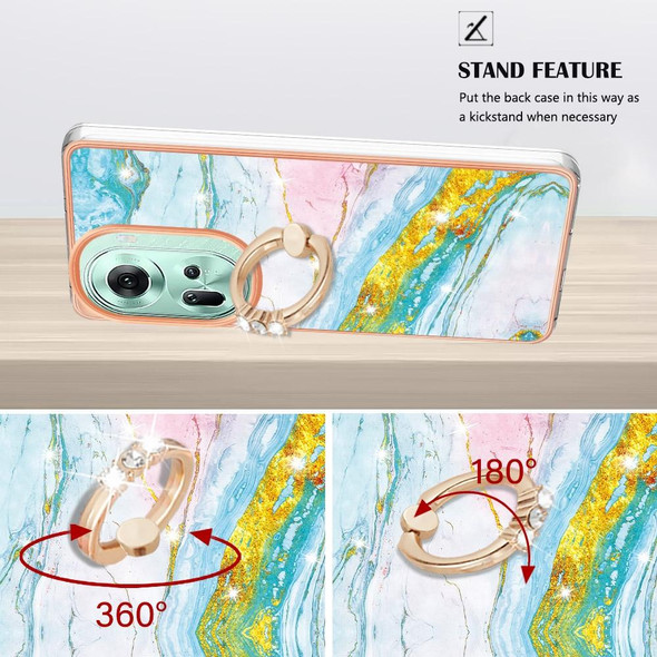 For OPPO Reno11 5G Global Electroplating Marble IMD TPU Phone Case with Ring Holder(Green 004)