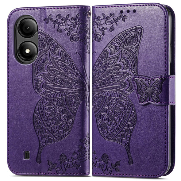 For ZTE Blade A33S Butterfly Love Flower Embossed Leather Phone Case(Dark Purple)