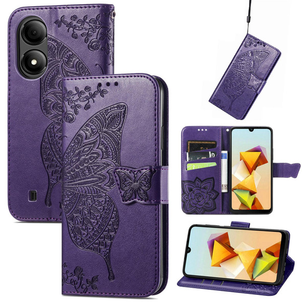 For ZTE Blade A33S Butterfly Love Flower Embossed Leather Phone Case(Dark Purple)