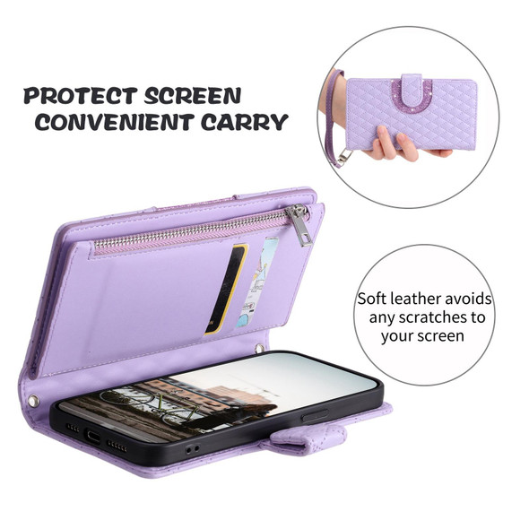 For Xiaomi Redmi 13C 4G/5G Glitter Lattice Zipper Wallet Leather Phone Case(Purple)
