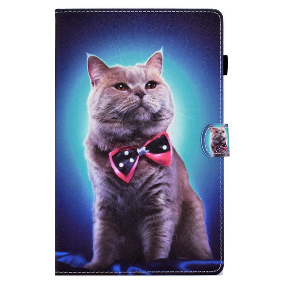 For Lenovo Tab M11 / Xiaoxin Pad 11 2024 Colored Drawing Sewing Pen Slot Leather Tablet Case(Bow Tie Cat)
