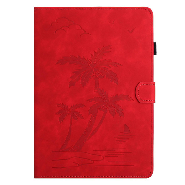 For iPad 10th Gen 10.9 2022 Coconut Tree Embossed Smart Leather Tablet Case(Red)