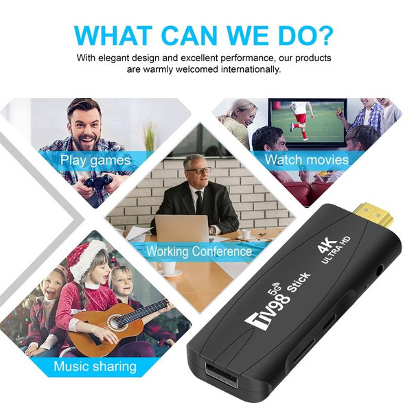 TV98 Rockchip 3228A Quad Core 4K HD Bluetooth Android TV Stick, RAM:2GB+16GB(UK Plug)