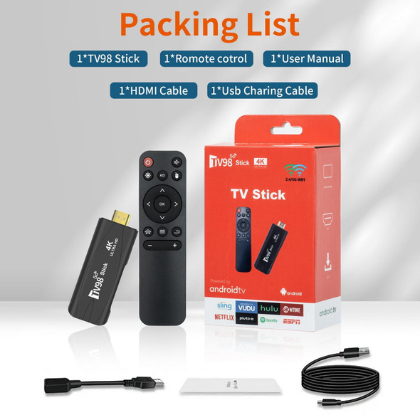 TV98 Rockchip 3228A Quad Core 4K HD Bluetooth Android TV Stick, RAM:2GB+16GB(US Plug)