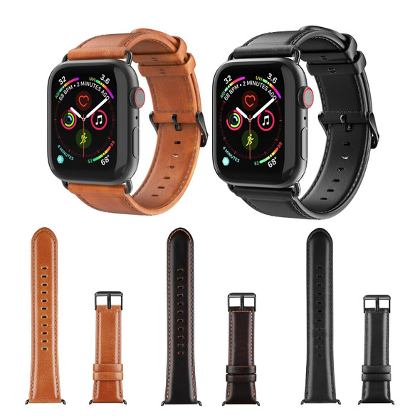 For Apple Watch SE 2022 40mm DUX DUCIS Business Genuine Leather Watch Strap(Khaki)