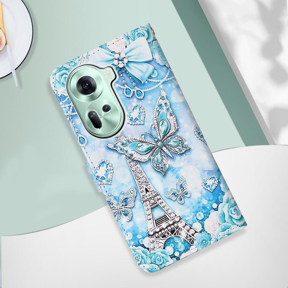 For OPPO Reno11 5G Global Colored Drawing Pattern Plain Weave Leather Phone Case(Tower Butterfly)