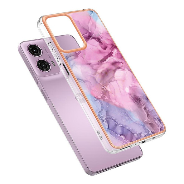 For Motorola Moto G04 / G24 4G Electroplating Marble Dual-side IMD Phone Case(Pink 013)