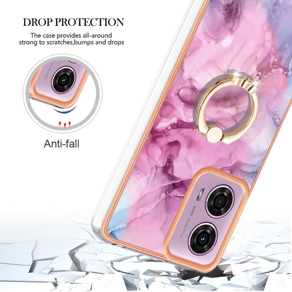 For Motorola Moto G04 4G / G24 4G Electroplating Marble Dual-side IMD Phone Case with Ring(Pink 013)